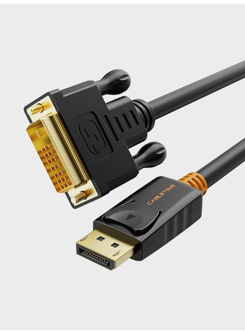 كابل تايم كابل DisplayPort إلى DVI-D بدقة 1080p Full HD، سلك DP إلى DVI ذكر إلى ذكر لأجهزة الكمبيوتر المحمولة والشاشات وأجهزة العرض وأجهزة التلفزيون عالية الدقة، محول فيديو عالي السرعة متوافق مع بطاقة رسومات Windows، موصلات مطلية بالذهب متينة. - Image 1
